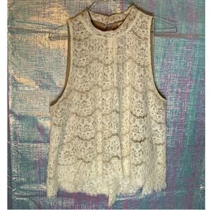 Love, Fire Ivory Lace Top Lined Sleeveless Tank Womens Large Boho Costal Cowgirl